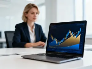 Mężczyzna skupiony na pracy przy laptopie w nowoczesnym biurze, symbolizujący profesjonalizm i planowanie finansów.
